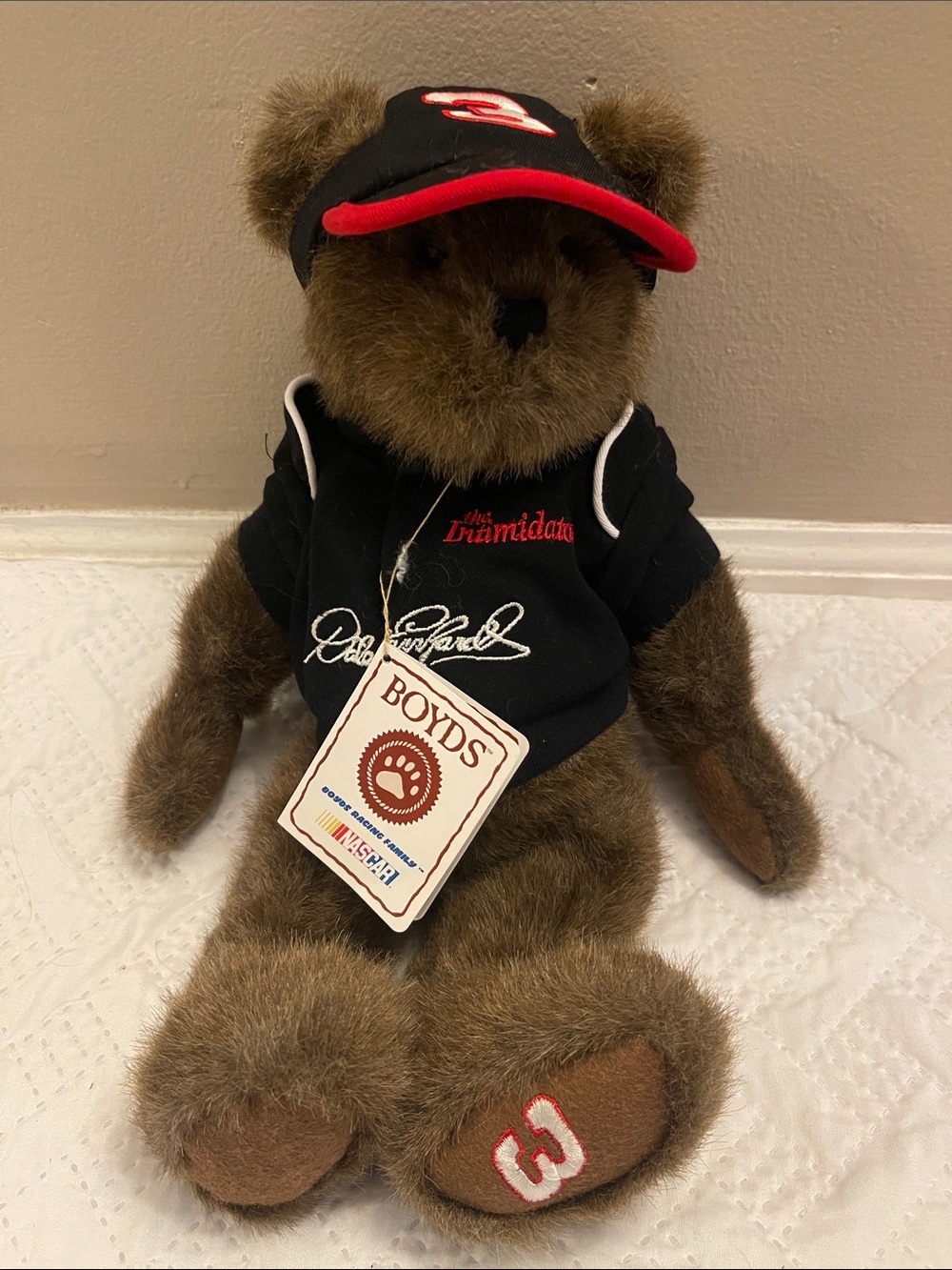 Boyd’s Bear Dale Earnhardt Plush Brown Teddy Bear in Black & Red Outfit